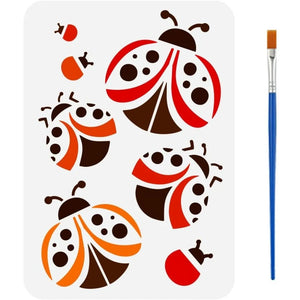 Ladybug Stencil with a Paint Brush 11.7x8.3Inch Little Ladybug Stencil PET Decoration Template Animal Themes Template
