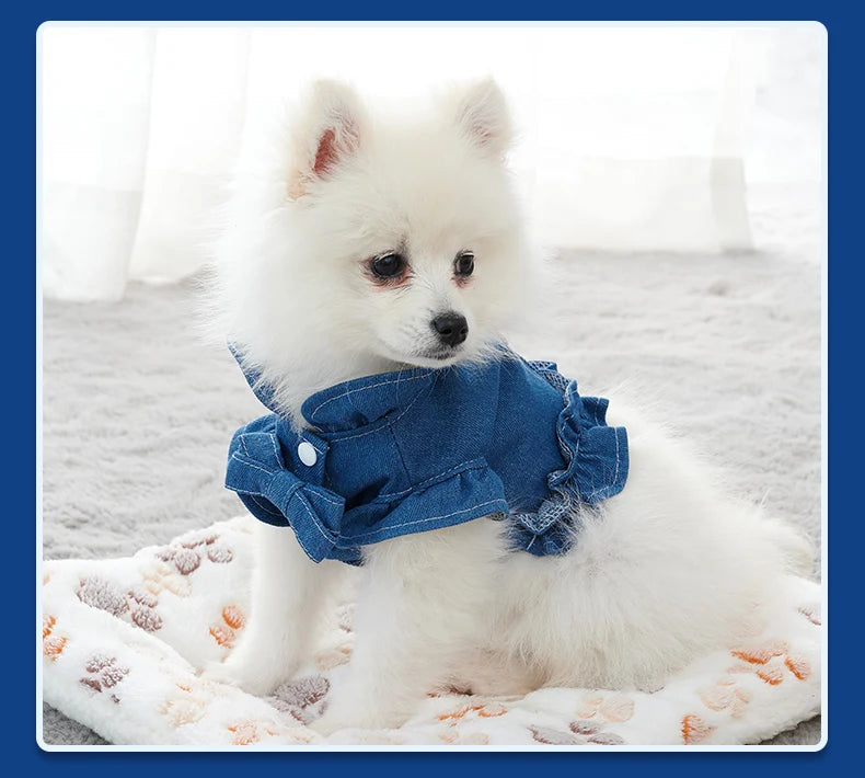 Pet Denim Harness,Dog Jean Vest for Dogs,Dog Clothes for Spring Summer Fashion Outfit,Puppy French Bulldog Chihuahua Dark Blue