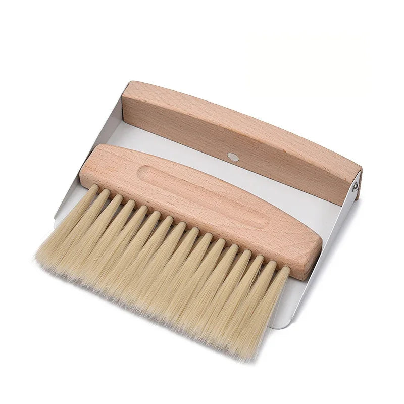 Mini Broom and Dustpan Set, Wooden Handle Portable Hand Broom for Pet Hair, Sofa, Desk, Travel Cleaning | Compact Sweeping Brush