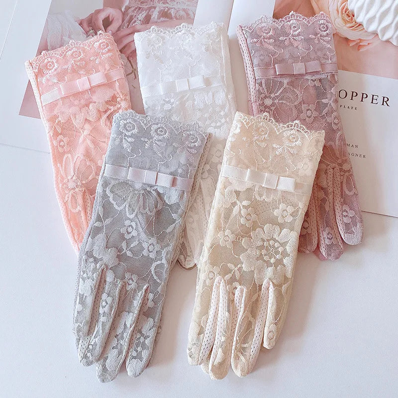 Sunscreen Gloves for Ladies Spring Summer Heat Insulation Ice Silk Lace UV Thin Electric Car Driving Non-slip Breathable Cool