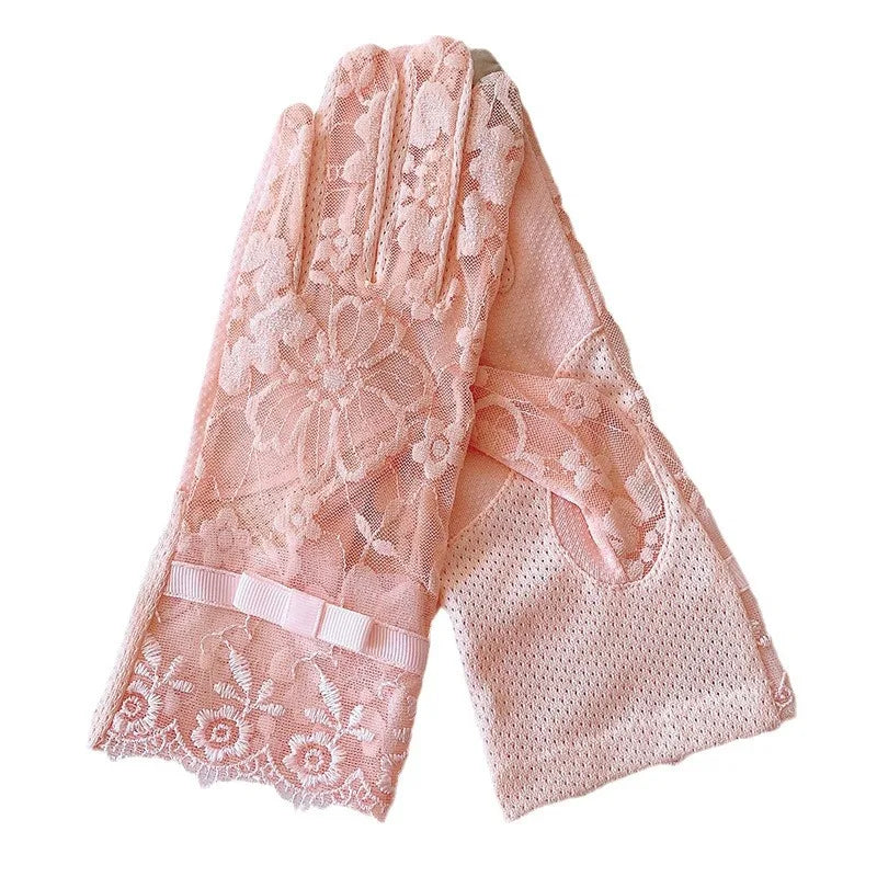 Sunscreen Gloves for Ladies Spring Summer Heat Insulation Ice Silk Lace UV Thin Electric Car Driving Non-slip Breathable Cool