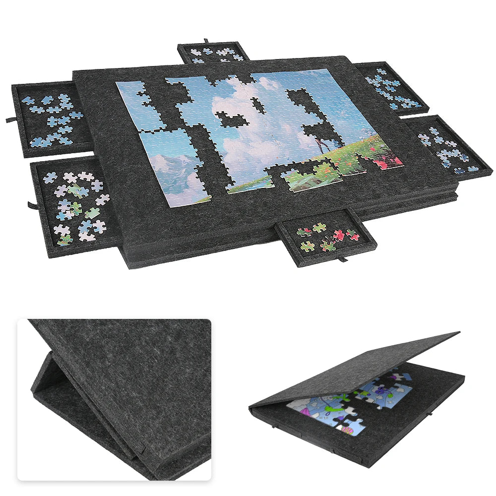1000pcs Felt Puzzle Table Lightweight Puzzle Board Felt Puzzle Sorting Board Puzzle Classification Games Board with 6 Drawers