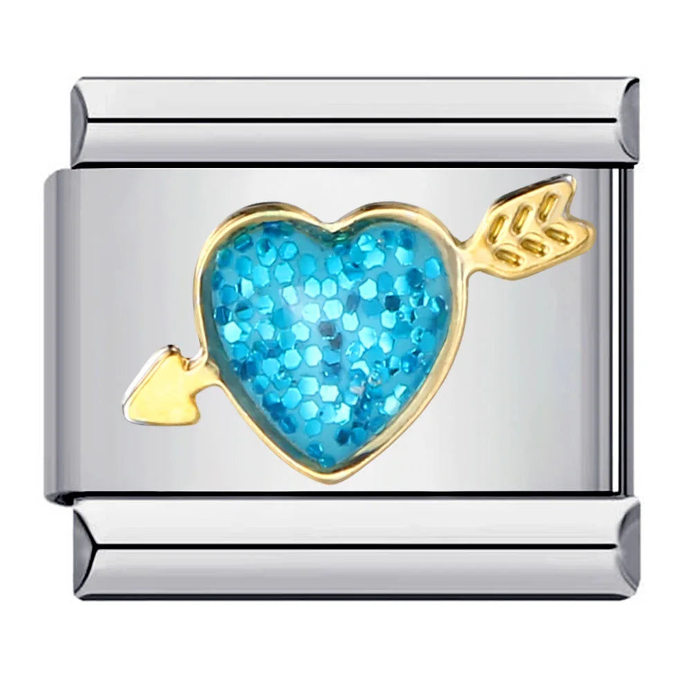 New Arrivals Y2K Classic Blue Loving Heart Demon's Eye Starry Sky Italian Link Fit 9mm Stainless Steel Charm Bracelet DIY Making