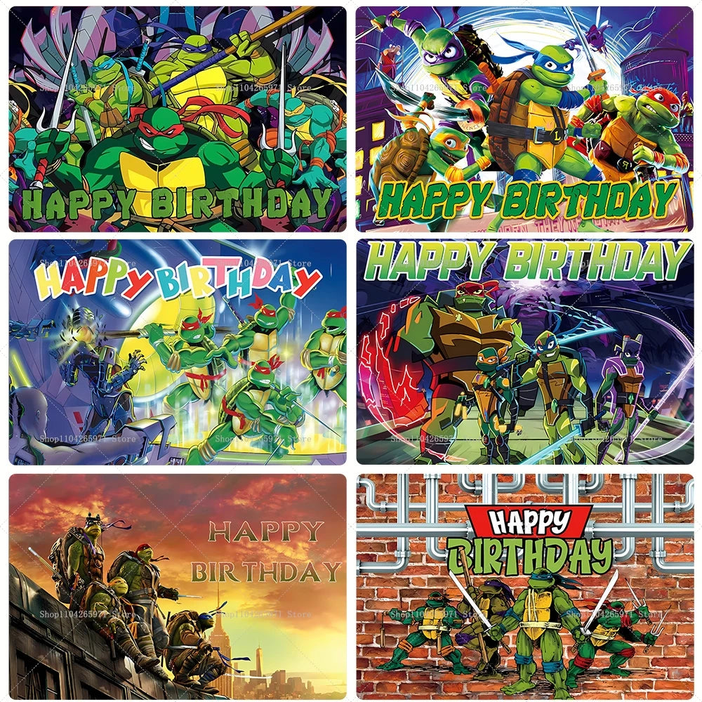 Teenage Mutant Ninja Turtles Happy Birthday Backdrop Banner Cartoon Theme Kids Boys Party Photo Background Decor Supplies