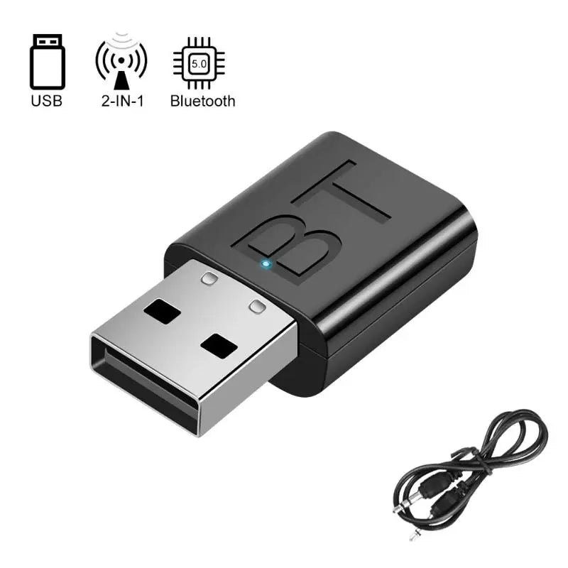2 In 1 Bluetooth 5.0 Receiver Wireless Bluetooth Adapter 3.5mm Jack AUX Auto Stereo Music USB Dongle For PC TV Speaker Headphone