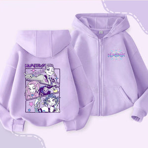 Kpop Demon Hunters Zipper Hoodies Zoey Rumi Mira Girl Hooded Sweatshirt Autumn Thin Long Sleeve Coat Kids Clothing Hood Jacket