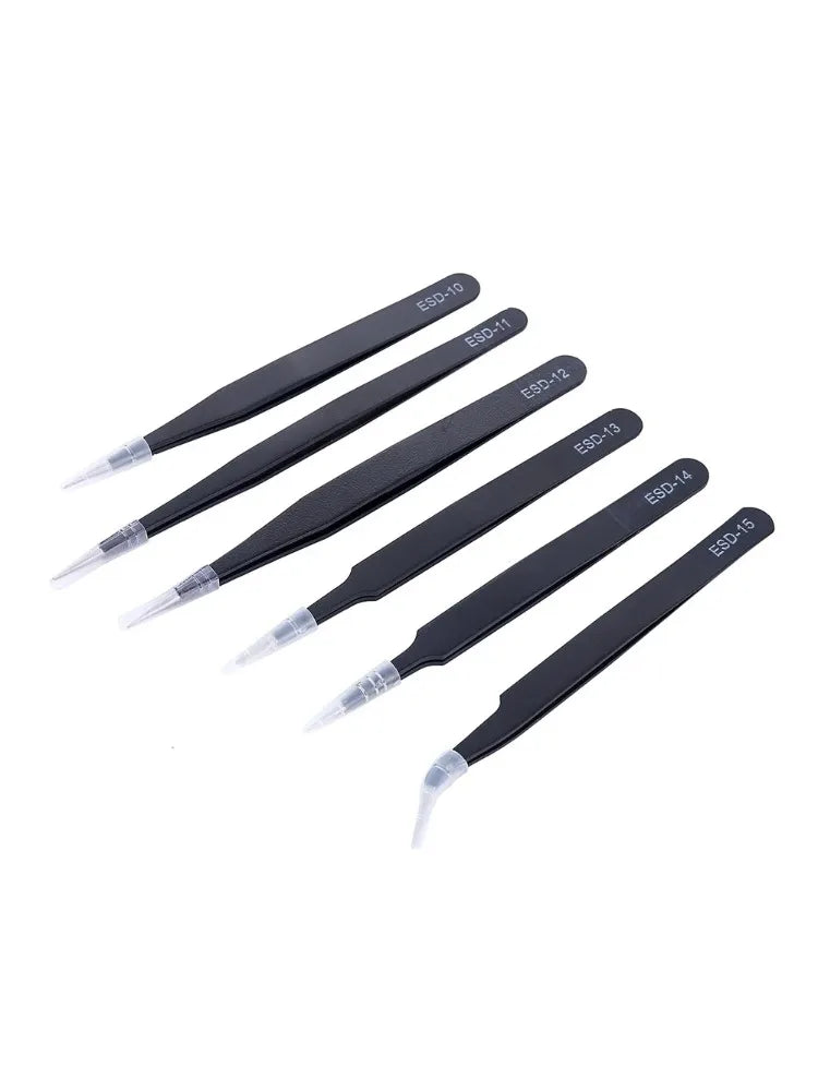 6pcs Precision Tweezers Set ESD Anti-Static Stainless Steel Tweezers Repair Tools for Electronics Repair Soldering Craft Tools