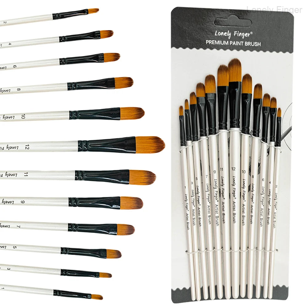 Artist Paint Brush Set 12pcs,  Oil Acrylic Falt Paint Brushes, Watercolor Brush Set for Body, Face, Rock, Canvas Drawing Art Cra