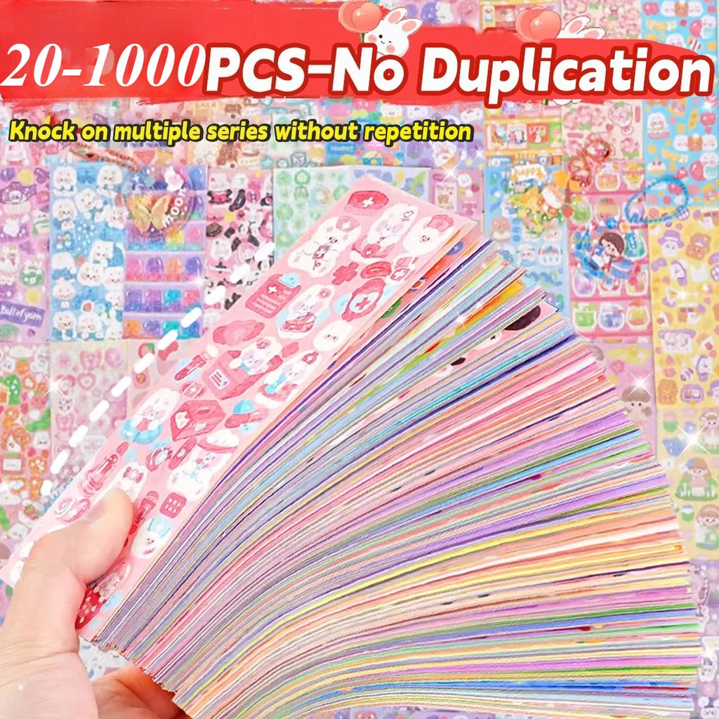 20-1000 PCS Cute Stickers Kawaii Cartoon Laser Sticker No repeat for Diary Kid DIY School Students Decoration Stationery
