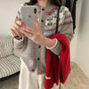 Fashion Autumn and Winter New Round Neck Contrasting Color Long-sleeved Sweater Elegant Loose Cardigan Single-breasted Knitwear