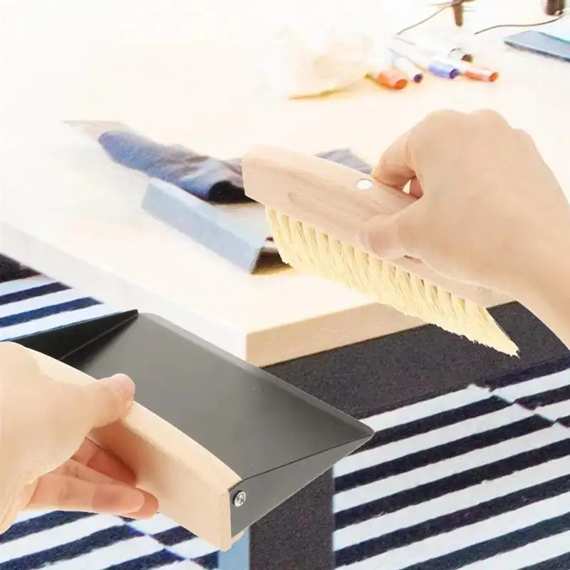 Mini Broom and Dustpan Set, Wooden Handle Portable Hand Broom for Pet Hair, Sofa, Desk, Travel Cleaning | Compact Sweeping Brush