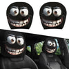 A two-piece set of exaggerated and fun car interior headrest covers for 2026, with funny face expressions and cool decorations