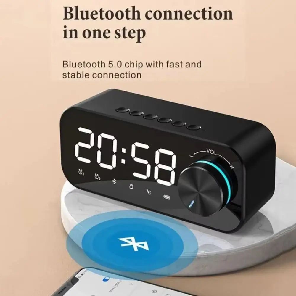 High Volume Bluetooth Speaker Portable Design Clock Function LED Alarm Clock Wireless Connectivity Super Bass