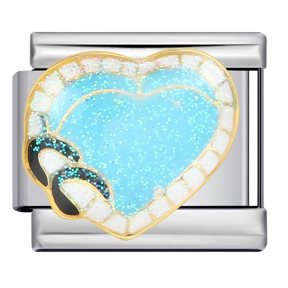 New Arrivals Y2K Classic Blue Loving Heart Demon's Eye Starry Sky Italian Link Fit 9mm Stainless Steel Charm Bracelet DIY Making