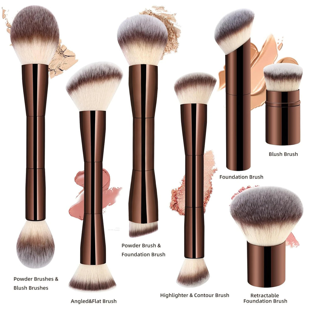 7pcs Makeup Brush Set Double Sided Kabuki Makeup Brushes Contour Brush for Foundation Liquid Powder Concealer Cream Cosmetics Br