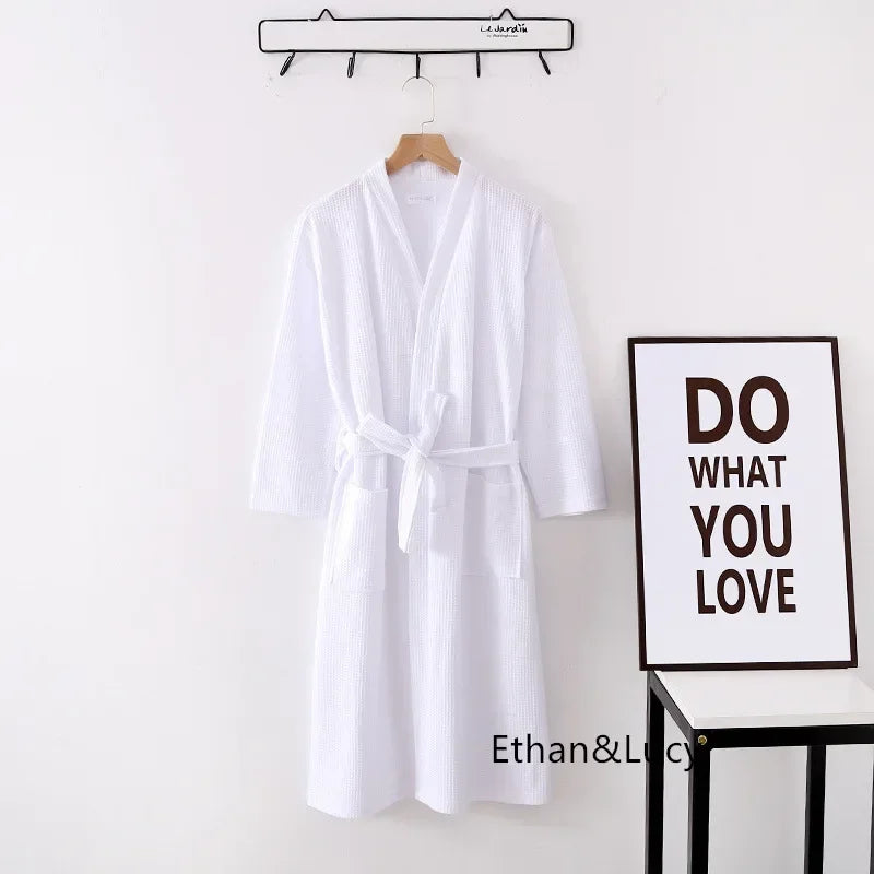 100% Cotton Waffle Robes for Women Summer Thin (nine Sleeves + Short Sleeves) Bathrobe Nightgown Home Service Hotel Bathrobe