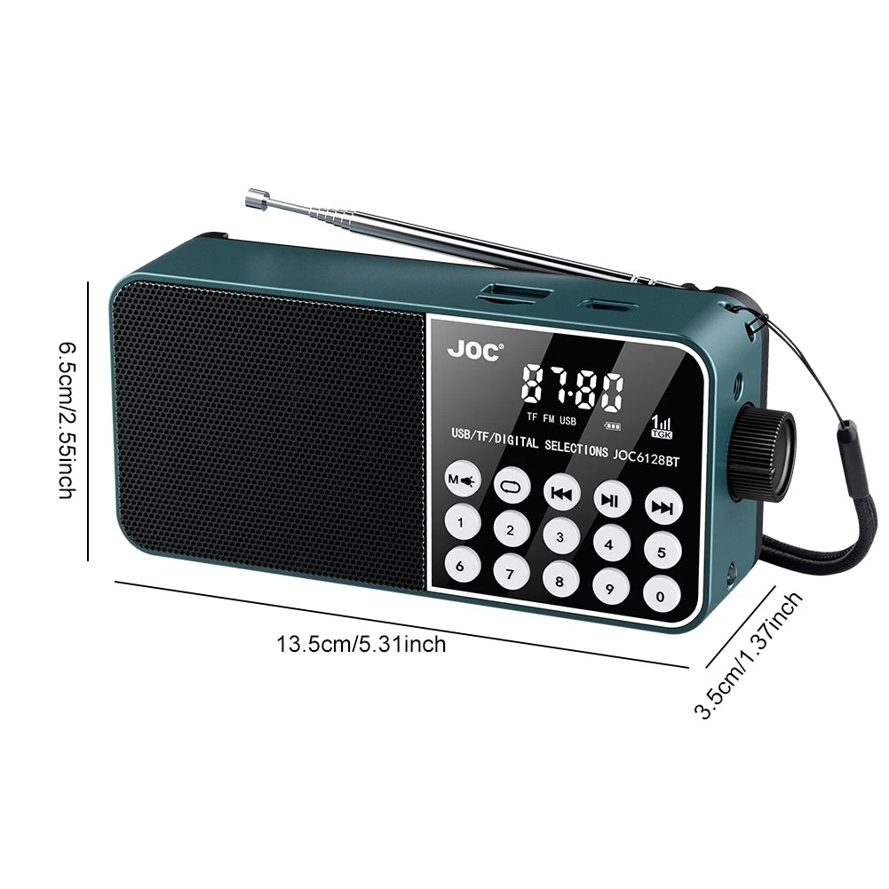 Mini Portable Radio Bluetooth Wireless Speaker Support TF Card Digital FM Radio LED Digital Display Stereo MP3 Player for Senior