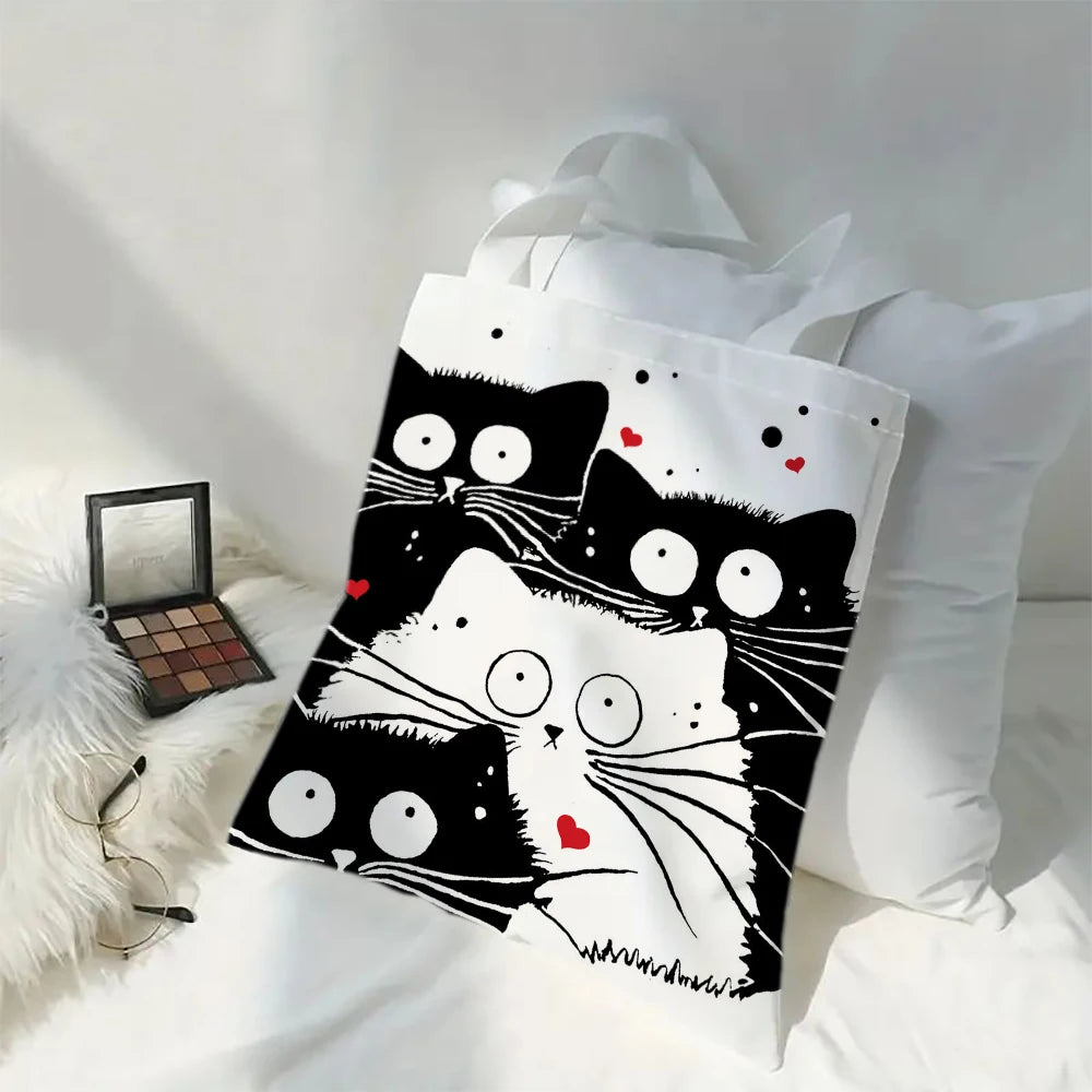 Cute Cat Shopping Grocery Reusable School Girl Gift Andeiltech Tote Bag for Women Aesthetic No Zipper