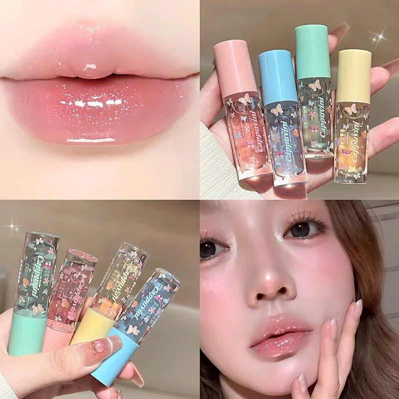 Translucent Crystal Shiny Lip Gloss Oil Moisturizing Lip Oil Relieve Dryness Exfoliating Plumping Gloss Lip Oil Lipstick Topcoat