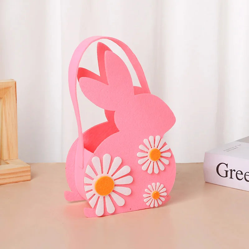 Easter Bunny Basket Kids Candy Tote Bag Soft Felt Gift Storage Basket 2026 Easter Party Decoration Egg Hunt Game Props