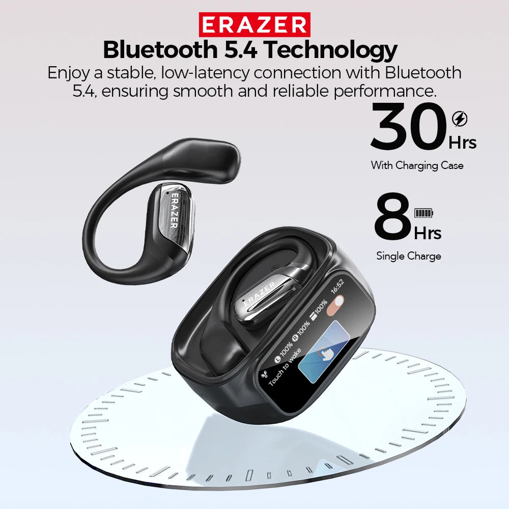 ERAZER XF35 Bluetooth V5.4 Headphones Wireless Earphone Full-ColorTouchScreen OWS Earbuds LED Digital Display Earphones With Mic