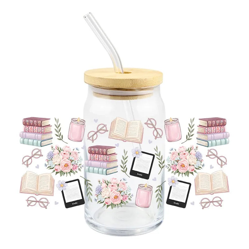 3D Cartoon Books Design Series Decal 16oz Libbey UV DTF Cup Wrap Personal Custom Durable Waterproof Logo For Cup Mug Sticker