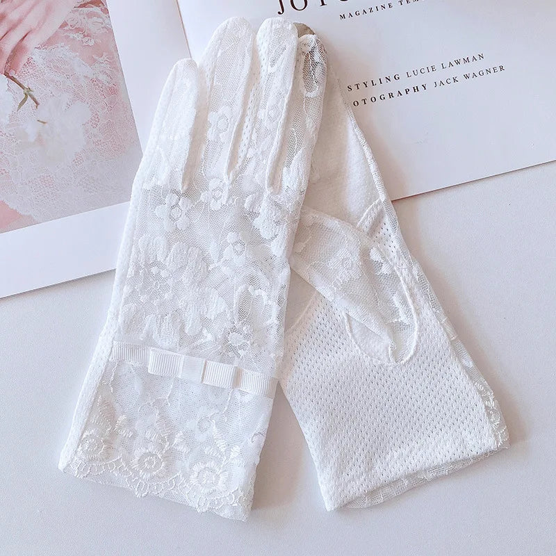 Sunscreen Gloves for Ladies Spring Summer Heat Insulation Ice Silk Lace UV Thin Electric Car Driving Non-slip Breathable Cool