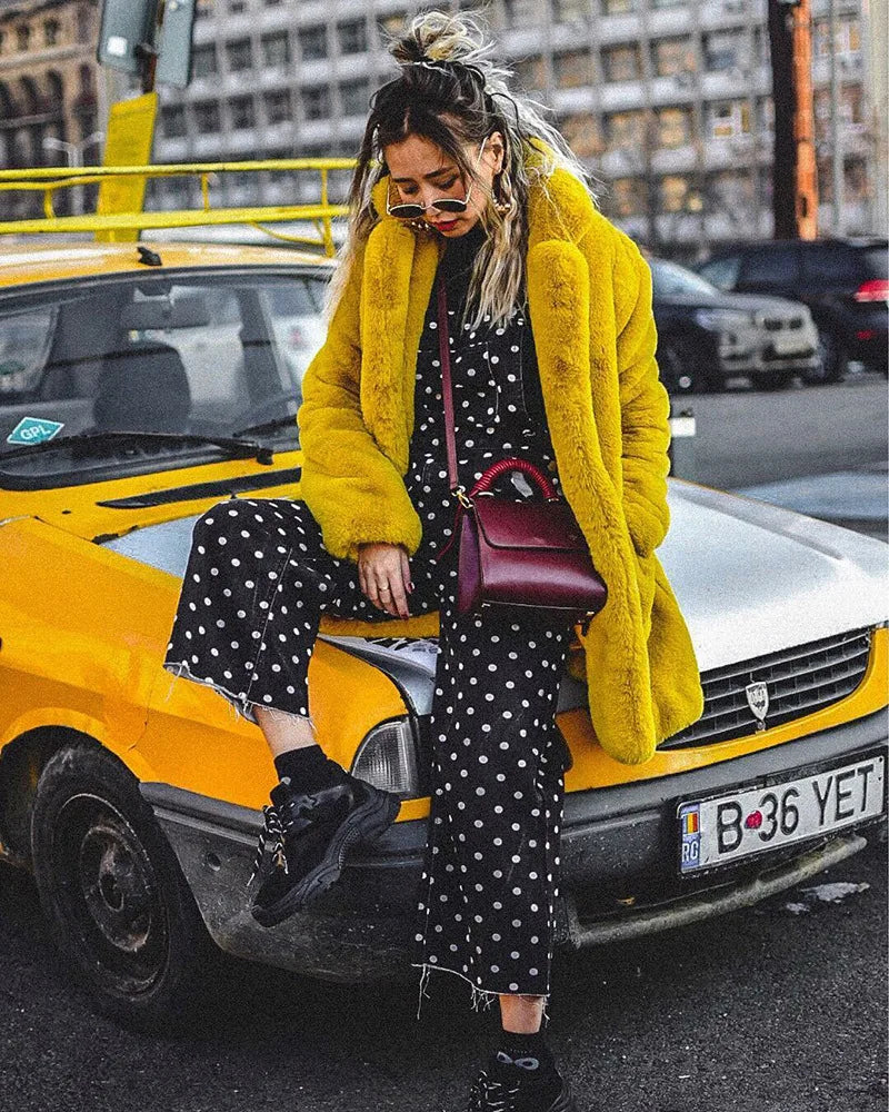 Women Winter Warm Fur Coat Fashion Turn Down Collar Flurry Fur Long Jacket New In Casual Outerwear Solid Color Lady Fur Jacket