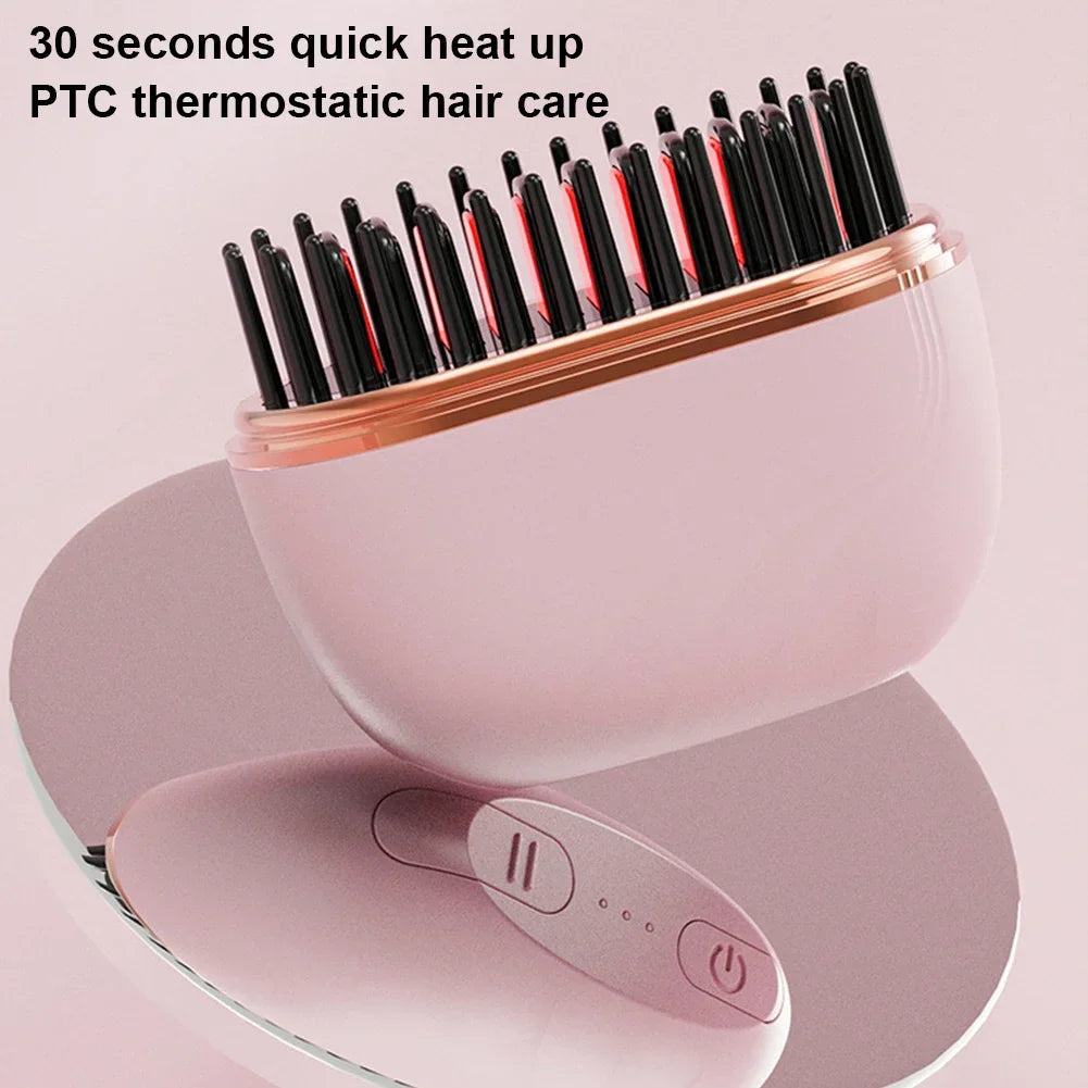 Portable Hair Straightener Brush Rechargeable Mini Smoothing Brush for Styling for Home Travel Gift Heated Electric Hair Brushes