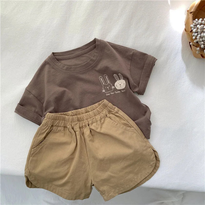 2025 Summer New Arrivals Children's short sleeve T-shirts Pure Cotton 2-7Y Cartoon Bunny T shirt Boys and Girls Looe casual Tops
