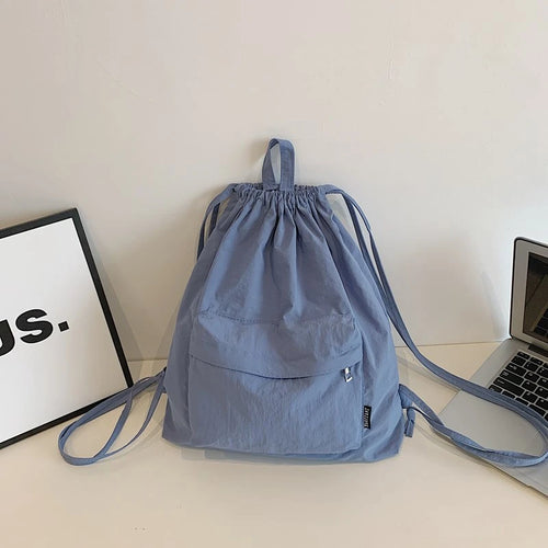 Commuting Nylon Solid String Student Backpacks Large Capacity Simple 2025 Hot Sale Bags for Women Versatile Casual Backpacks
