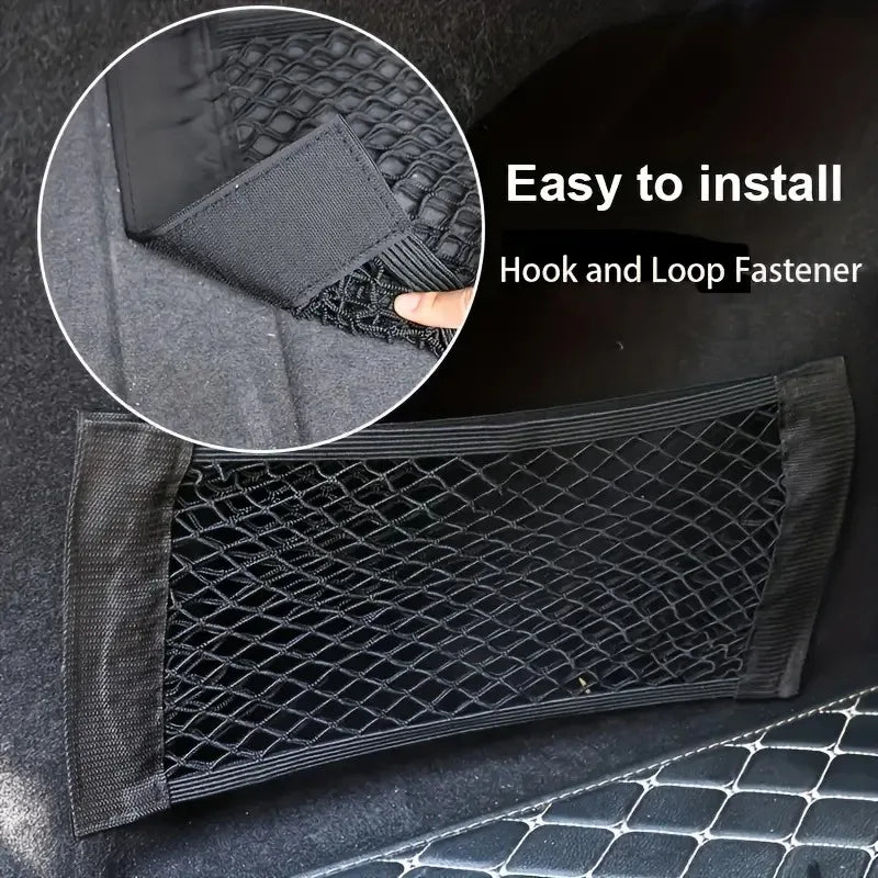 1pc Universal Car Storage Bag Double Mesh Trunk Storage Net Car Built-in Storage Bag with Car Fire Extinguisher Fixed Net