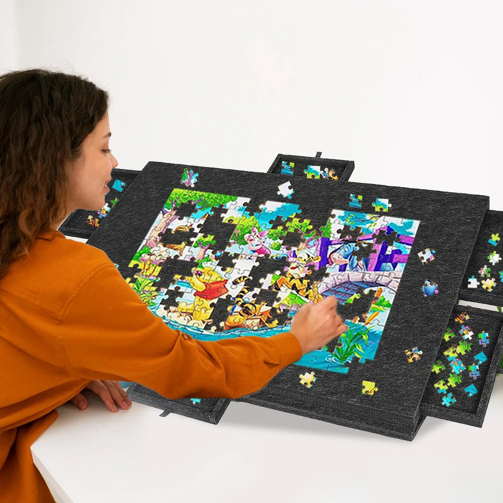 1000pcs Felt Puzzle Table Lightweight Puzzle Board Felt Puzzle Sorting Board Puzzle Classification Games Board with 6 Drawers