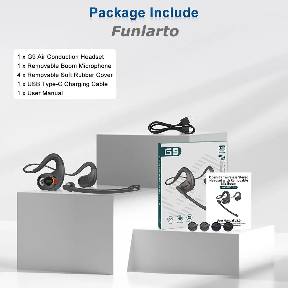 Open Ear Bluetooth Headset with Detachable Microphone Wireless Headphones Trucker Headsets  w/DSP Noise Canceling Mic for Calls