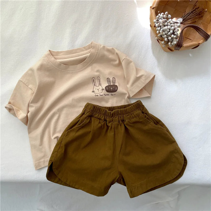 2025 Summer New Arrivals Children's short sleeve T-shirts Pure Cotton 2-7Y Cartoon Bunny T shirt Boys and Girls Looe casual Tops