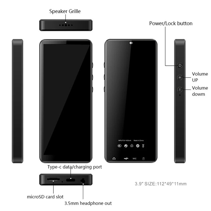 80GB(16GB+64GB) 3.99 inch mp3 player bluetooth 5.0 and WiFi,Android 13.0 FM radio, eBooks, ,Spotify,Audible,capacity up to 1Tb