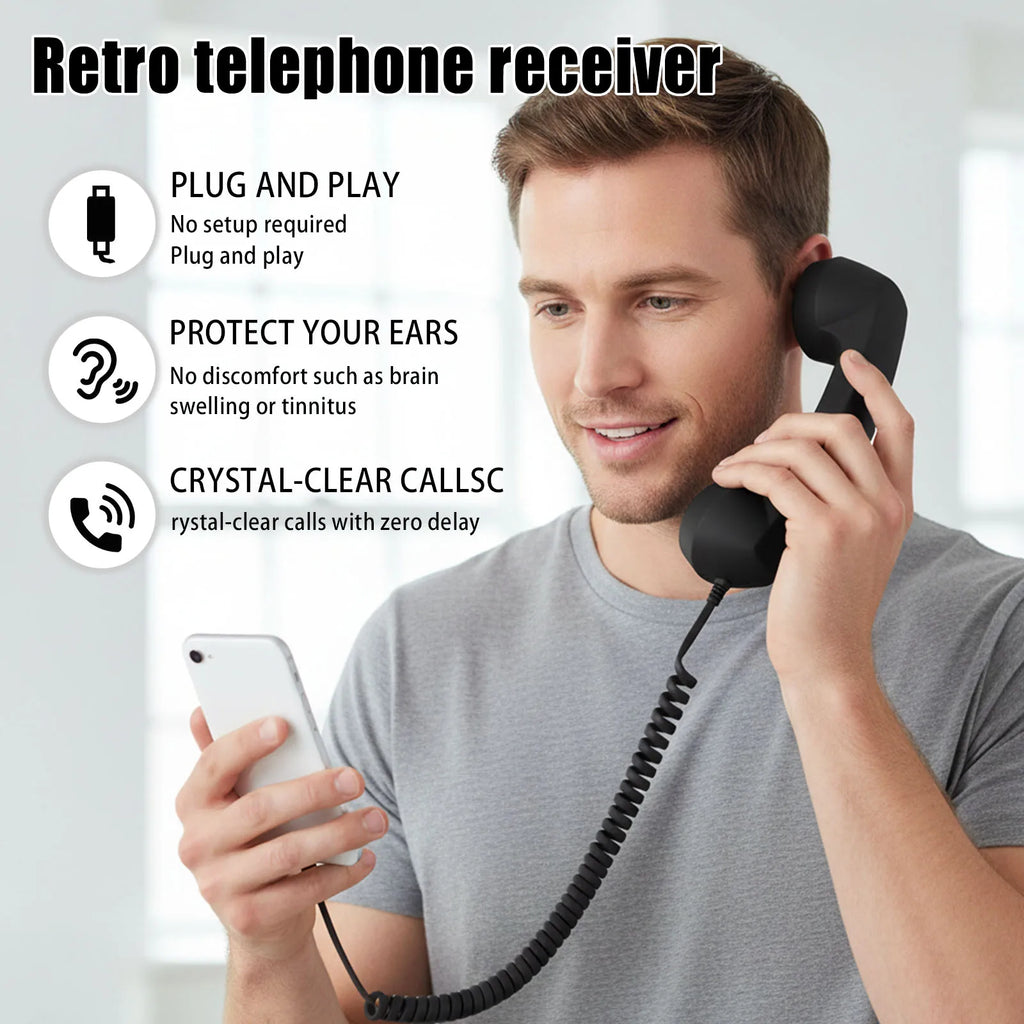 Retro Phone Handset, 2026 New Retro Phone Handset for iPhone&Android, Type-C/Wireless Bluetooth Old Fashioned Telephone Receiver