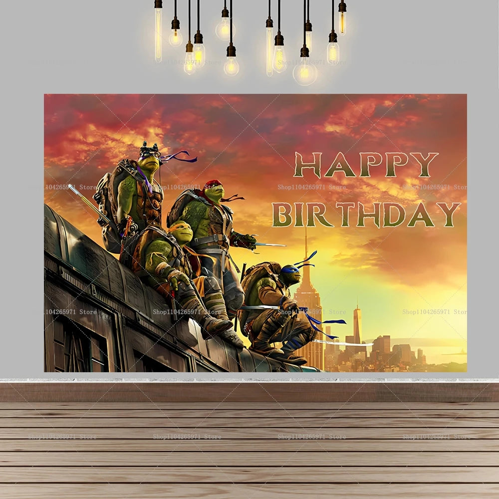 Teenage Mutant Ninja Turtles Happy Birthday Backdrop Banner Cartoon Theme Kids Boys Party Photo Background Decor Supplies