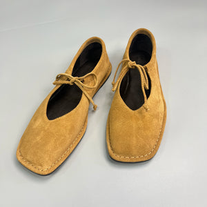 Women's Vintage Genuine Leather Lace Up Loafers Flat Platform Square Toed Comfortable Hanmade Walking Shoe For Spring And Autumn