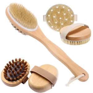 Body Brush Natural Boar Bristle Dry Skin Massage Body Brush Bamboo Wet Back Shower Brushes for Exfoliation