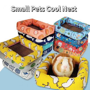 Summer Small Pet Cooling Mat - Rattan Mat with Cute Print, Cool Nest for Puppy/Kitten/Guinea Pig/Hamster/Chinchilla