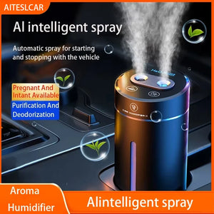 380ML Double Spray Vehicle Air Humidifier USB Charging Mini Essential Oil Diffuser with Mood Light Wireless Car Aroma Humidifier