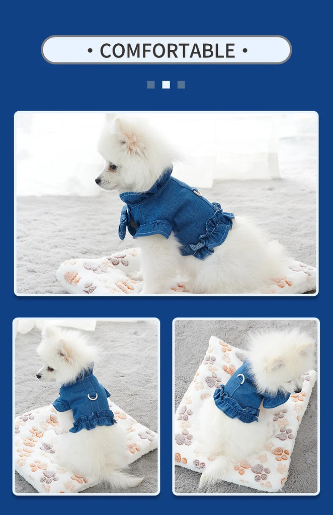 Pet Denim Harness,Dog Jean Vest for Dogs,Dog Clothes for Spring Summer Fashion Outfit,Puppy French Bulldog Chihuahua Dark Blue