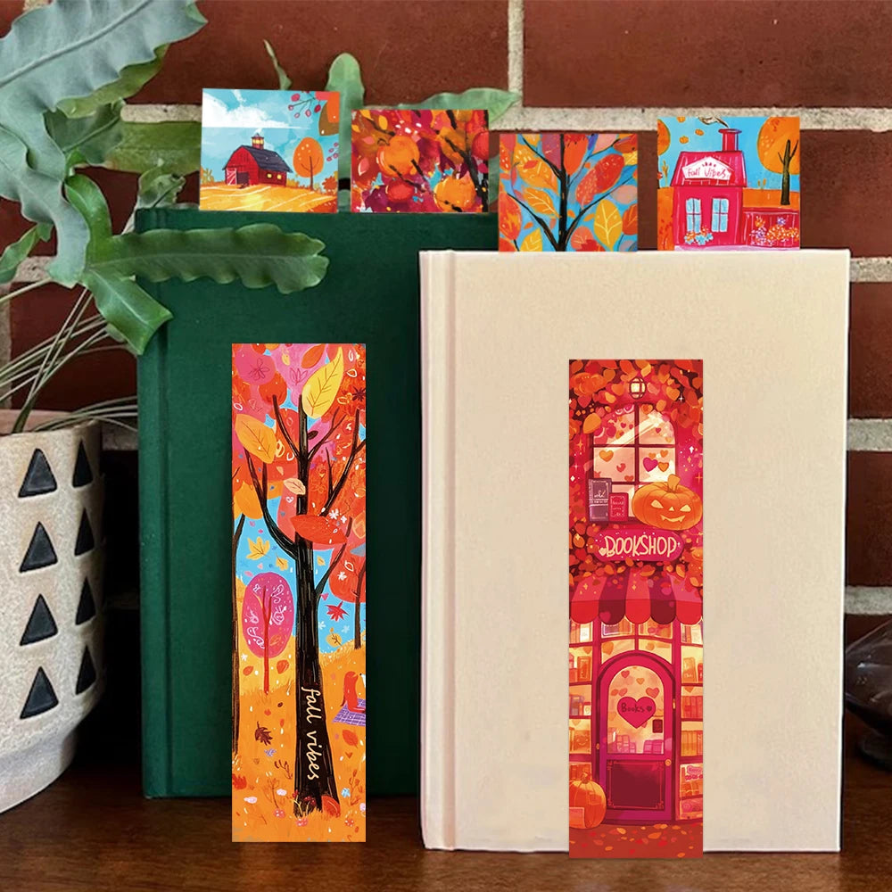 30PCS Autumn Scenery High Beauty Bookmarks Ins Style Niche Novels Calligraphy and Painting Books Page Label Cards