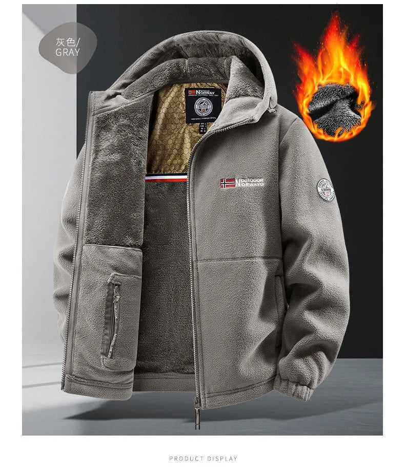 Men's Autumn Winter Fleece Jacket European-Style Hooded Warm Outdoor Thickened Couples' Coats New Arrivals