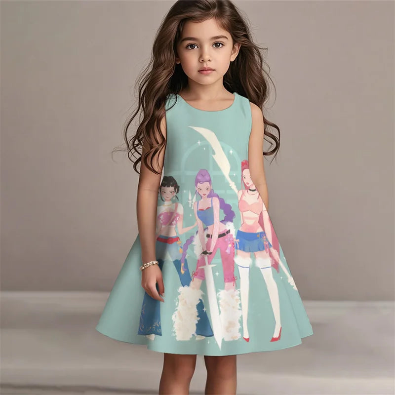Demon Hunters Summer Kpop Dress Girls Kids Fashion Casual Beach Sleepwear