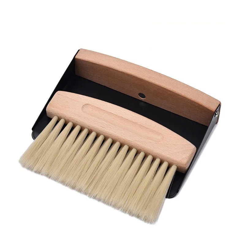 Mini Broom and Dustpan Set, Wooden Handle Portable Hand Broom for Pet Hair, Sofa, Desk, Travel Cleaning | Compact Sweeping Brush