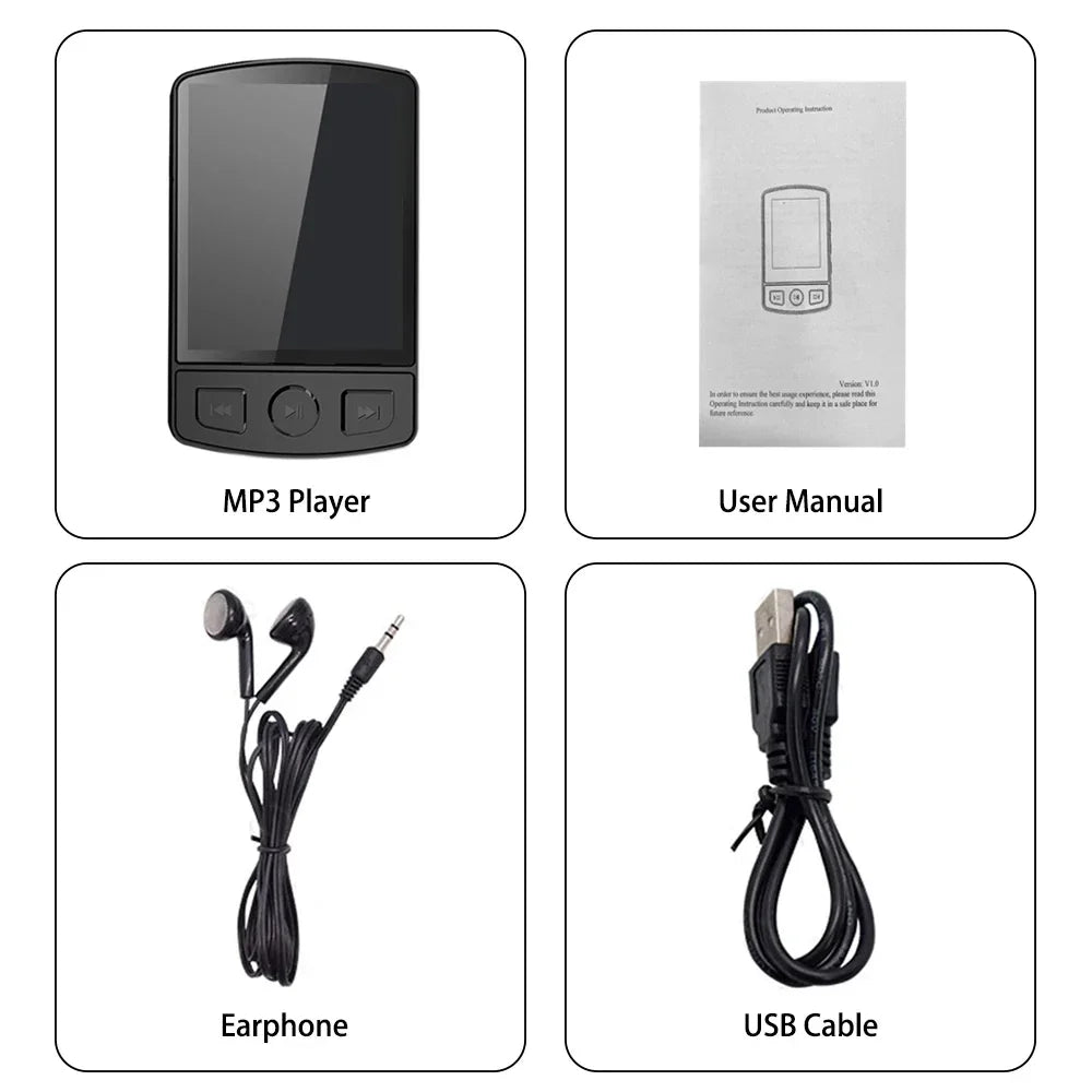Portable Sport Clip Mini Walkman MP3 Player MP4 Music Player, Bluetooth 5.2, 1.8-Inch, Supports E-Books / Recorders / FM Radios