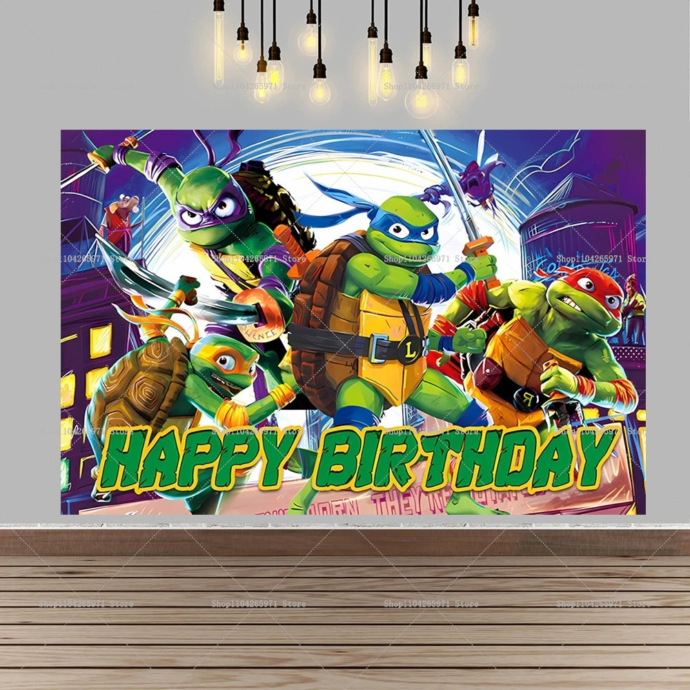 Teenage Mutant Ninja Turtles Happy Birthday Backdrop Banner Cartoon Theme Kids Boys Party Photo Background Decor Supplies