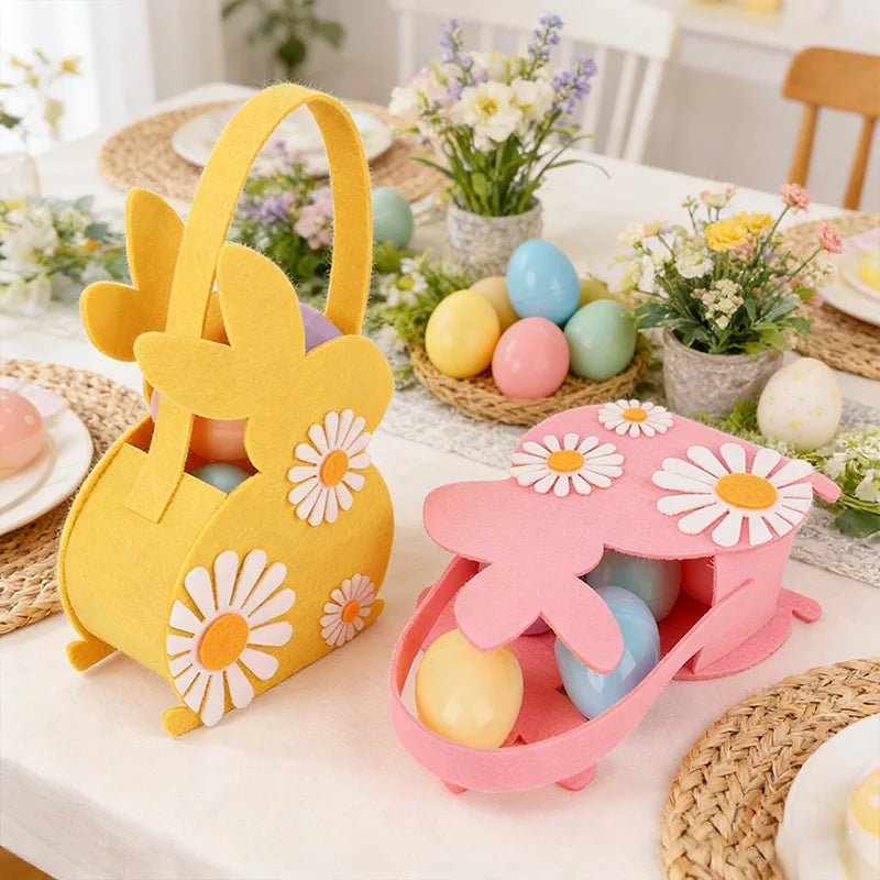 Easter Bunny Basket Kids Candy Tote Bag Soft Felt Gift Storage Basket 2026 Easter Party Decoration Egg Hunt Game Props